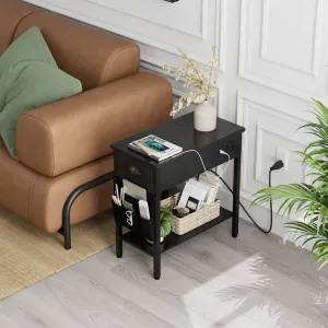 Black Table-2023 End Table with Charging Station