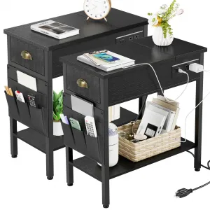 Charging Station Black Side Table, 2 Pcs