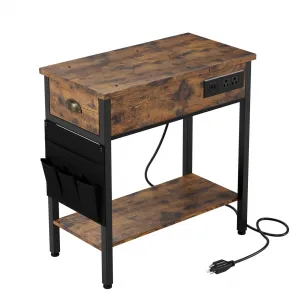 Brown Table-2023 End Table with Charging Station