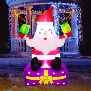 Inflatables Santa Claus 6Ft Xmas Santa Claus with Gift Boxes Blow Up Yard Decor Christmas Outdoor Decorations, Built-in LED Lights with Tethers, Stakes for The Yard, Lawn, Garden