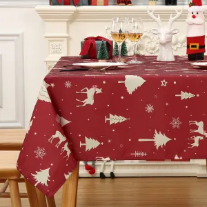 Christmas Table Cloth Rectangle 60x120 Inch, Waterproof Holiday Xmas Deer Tree Kitchen Farmhouse Christmas Table Decorations for Home Dining Party, Oblong Table Cloth for Indoor Outdoor, Gold