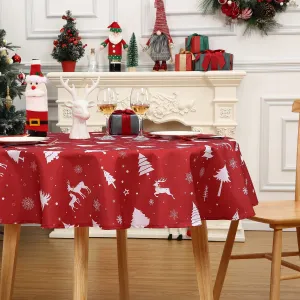 CAROMO Christmas Table Cloth Rectangle 52x70 Inch, Waterproof Winter Holiday Xmas Deer Tree Kitchen Christmas Table Decorations for Home Dining Party, Square Table Cloth for Indoor Outdoor