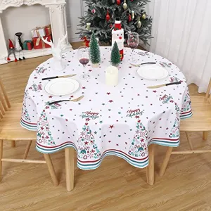 Christmas Decoration Round Christmas Tablecloth Xmas Table Cloth Waterproof and Washable Holiday Decorative Table Cover for Outdoor, Indoor Party Kitchen Dining Room, 60 Inch, 180GSM