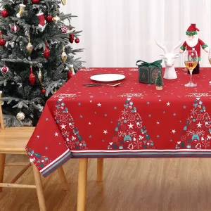 Christmas Decoration Rectangle Tablecloth Xmas Table Cloth Waterproof and Washable Holiday Decorative Cover for Outdoor, Indoor Party Kitchen Dining Room, 60 x 84 Inch, 180GSM, Red