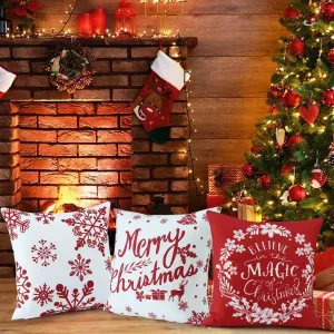 Christmas Pillow Covers 18x18 Set of 4 Red Christmas Decorative Throw Pillow Covers with Snowflake Christmas Farmhouse Decor for Couch Bed, Blue