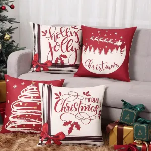 4 Pack Christmas Decorative Pillow Covers 18x18 Inch Cushion Cases Holiday Winter Throw Pillow Covers Christams Tree Print Pillowcases for Couch Sofa