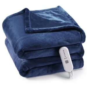 Electric Heated Blanket Throw, Super Cozy Soft Flannel Heated Throw with 4 Fast Heating Levels & 10 Hours Auto Off, Machine Washable, ETL Certification, Home Office Use (Twin, Navy)