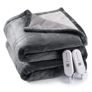Electric Heated Blanket Throw King Size with Dual Control, Super Soft Flannel Heated Throw with 4 Fast Heating Levels & 10 Hours Auto Off, Machine Washable, ETL Certification (King, Grey)