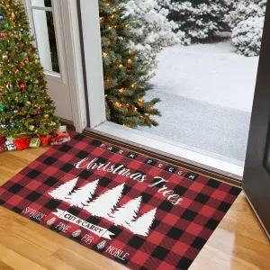 Christmas Doormat Indoor Outdoor Entry Doormats Front Door Decoration Mat Checkered Winter Christmas Tree Door Mat Entrance Door Mat Non-Slip Absorbent Entry Door Rugs 17''Wx29''L