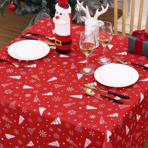 Christmas Tablecloth Xmas Tree Snowflake Table Covers Winter Holiday Decoration Tablecloth Rectangle Table Cover for Party Kitchen Dinner Waterproof Indoor Outdoor Table Topper,Red, 54x90