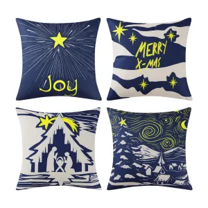 Christmas Pillow Covers 18 x 18 Inch Set of 4 Nativity Scene Jesus Bethlehem Star Joy Holy Night Winter Holiday Merry Xmas Outdoor Couch Pillows Christmas Decorations for Home Living Room