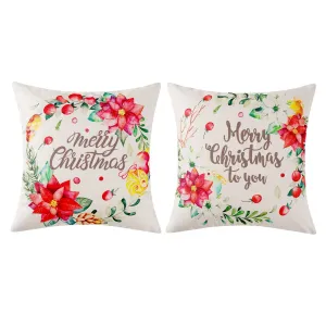 Christmas Throw Pillow Covers 18 x 18 Set of 4, Xmas Square Linen Pillowcase Cushion Cover, Winter Holiday Decor Decorations for Couch Sofa Bed