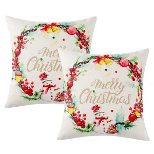 Christmas Throw Pillow Covers 18 x 18 Set of 4, Xmas Square Linen Pillowcase Cushion Cover, Winter Holiday Decor Decorations for Couch Sofa Bed