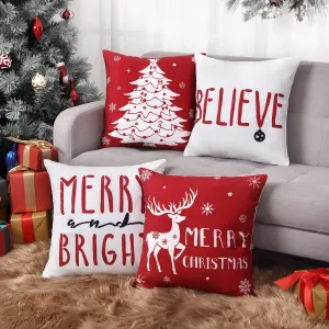 Christmas Decorations Velvet Pillow Covers 18 x18 Set of 4 Farmhouse Decorative Throw Cushion Covers Deer Christmas Tree Snowflake Xmas Pillow Cases Outdoor Winter Holiday Decor Sofa Couch