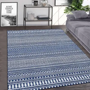 Area Rug 5x7 Machine Washable Throw Rug Boho Bathroom Rug Low Pile Boho Area Rug Grey and White Entryway Non-Slip Rugs for Indoor Entry Rug for Bedroom 5x7, Blue