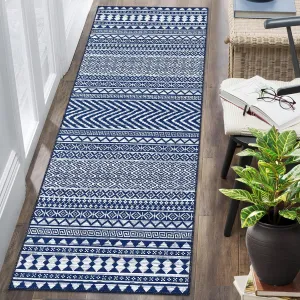 Large Area Rug 9x12 Modern Geometric Floor Cover Non-Slip Washable Living Room Rug Boho Indoor Non-Shedding Area Rug Bedroom Home Office Kitchen Dining Room Throw Carpet Navy