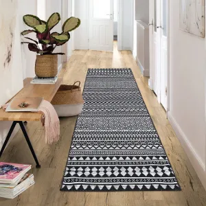 Boho Black 2x7 Moroccan Area Rug Washable Hallway Runner Indoor Non Slip Farmohouse Rug Traditional Throw Kitchen Mat Foldable Thin Rug Bohemian Carpet for Laundry Bathroom Bedroom