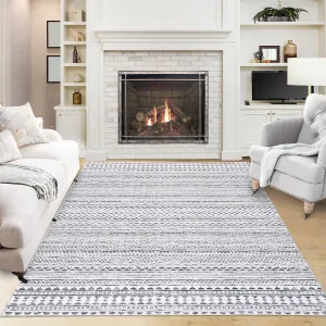 Boho Rug Grey Area Rug 6x9 Washable Rug for Living Room Rug Soft Low Pile Rug Geometric Throw Rug for Dining Room Bedroom Children's Play Room Aesthetic Rug Gray/White