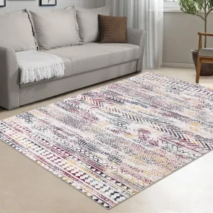 Moroccan Area Rug 4x6 Boho Geometric Floor Cover Soft Chenille Indoor Area Rugs Machine Washable Vintage Floor Carpet for Living Room Bedroom Non-Slip Floor Decor Foldable Thin Rug Multi