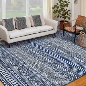 Boho Area Rug 6x9 Navy Moroccan Bohemian Large Rug Indoor Modern Machine Washable Floor Carpet Non Slip Geometric Rug for Living Room Bedroom Stain Resistant Accent Rug for Dining Room Office