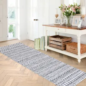 Boho Machine Washable Area Rug Blue Small Rug Geometric Farmhouse Rug Mat Stain Resistant Non-Slip Area Rug Mat for Living Room Bedroom, Grey / 2' x 10'