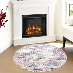 Geometric Boho Round Rug 3ft Round Boho Area Rug Vintage Moroccan Low Pile Non-Shedding Round Area Rug Machine Washable Multi Circle Rug Non-Slip Low Pile Floor Cover Foldable Thin Rug