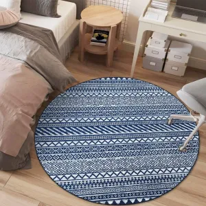 Moroccan Rug 3x3 Round Area Rug Machine Washable Boho Rug Small Circle Entryway Throw Carpet Non Slip Stain Resistant Floorcover Mat Farmhouse Rug Modern Carpet for Bedroom Living Room, Navy