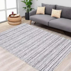 Boho Machine Washable Area Rug Blue Small Rug Geometric Farmhouse Rug Mat Stain Resistant Non-Slip Area Rug Mat for Living Room Bedroom, 3' x 5' - Grey / 8' x 10'