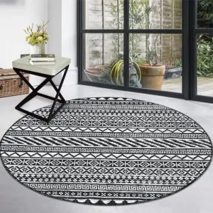 Boho Machine Washable Area Rug Black 3' Round Small Rug Geometric Farmhouse Rug Mat Stain Resistant Non-Slip Area Rug Mat for Living Room Bedroom