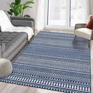 Boho Machine Washable Area Rug Blue 3x5 Small Rug Geometric Farmhouse Rug Mat Stain Resistant Non-Slip Area Rug Mat for Living Room Bedroom