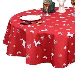 Round Tablecloth Red Christmas Table Cloth Spill Proof Table Cloths Stain and Water Resistant Xmas Decorative Fabric Table Cloth for Kitchen Buffet Parties Camping, Round, 60"x 60"