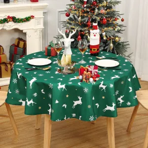 Christmas 60 Inch Round Table Cloth Waterproof Decorative Fabric Table Cover for Outdoor Picnic, Kitchen and Christmas Dinner, Green, 60 Inch Round