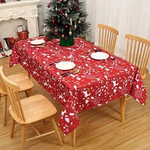 Red and White Tablecloth Christmas Table Cloths Spill Proof Anti-Wrinkle Polyester Xmas Table Cloth for Kitchen Parties Holiday Dinner Tabletop, Rectangle/Oblong, 60"x 120", Red