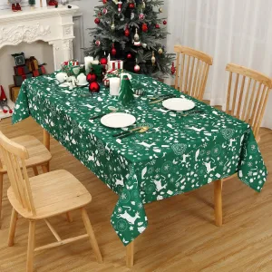 Green and White Tablecloth Christmas Table Cloths Spill Proof Anti-Wrinkle Polyester Xmas Table Cloth for Kitchen Parties Holiday Dinner Tabletop, Rectangle/Oblong, 60"x 120"