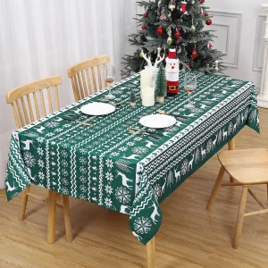 Rectangle Christmas Tablecloth, Xmas Tree and Deer Design Table Cloth Waterproof Holiday Decorative Boho Table Cover for Outdoor, Indoor Party Kitchen Dining Room, 60 x 84 Inch, Green