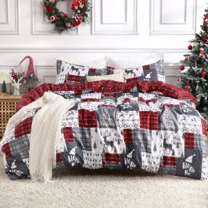 Christmas Duvet Cover Queen, Reversible Printed Comforter Cover Set Holiday Decorative Bedding, Soft Microfiber Red Duvet + 2 Pillow Shams (Christmas Plaid, Queen)