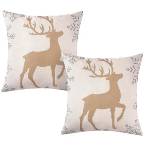 Christmas Pillow Covers 18"x18" Set of 2 Microfiber Short Plush Velvet Christmas Deer Pillow Cases for Couch, Bed, Christmas Decortion (Beige, Linen)