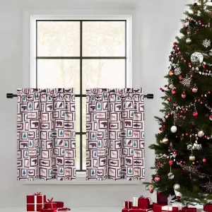 Christmas Kitchen Curtains, Red Velvet Snowflakes Christmas Cafe Curtains, 2 Panels 26" W x 32" L Grommet Tops Thermal Insulated Room Darkening Short Curtain for Living Room Bedroom Bathroom