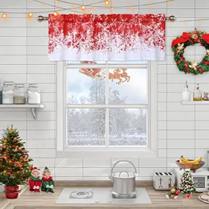 Christmas Cafe Curtains, Snowflake Pattern Bathroom Window Curtains Xmas Home Decorations Half Window Tier Curtains Kitchen Curtain, 26" W x 24" L, Set of 2