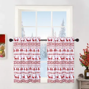 Kitchen Curtains for Bathroom, Christmas Tree and Deer Pattern Small Tier Curtains 30 Inches Boho Xmas Home Decor Café Curtain Set Bathroom Window Curtain, Set of 2
