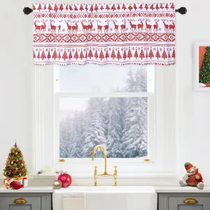 Christmas Tree and Deer Valance Curtain for Bathroom, Boho Style Valance Curtains for Windows, Xmas Home Decorations Kitchen Valance Curtain Cafe Curtains, 52" W x 15" L, One Panel