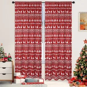 Christmas Curtains 84 Inches Long, Boho Design Room Darkening Drapes Christmas Tree and Deer Pattern Soft Privacy Window Curtain Panels for Bedroom and Living Room Decoration, 2 Panels