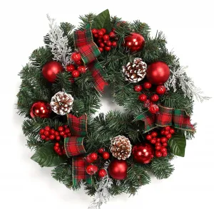 Elegant Brown Lighted Christmas Wreath and Garland Set, Contains: 24 inch Wreath and 6 ft Garland, Christmas Wreath Garland Set for Front Door Porch Fireplace Wall Home Decor