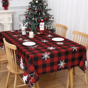 Christmas Rectangle Tablecloth Red and Black Buffalo Plaid Snowflake Waterproof Table Cover for Home Parties Holiday Dinner Party Decoration, 52x70 Inch