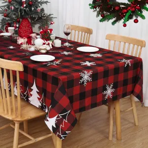 Red and Black Plaid Tablecloth Christmas Tablecloths Washable Water-resistant Fabric Elegance Polyester Dinner Table Cloth for Xmas Parties Holiday Dinner Tabletop, Rectangle, 60"x 120", Red