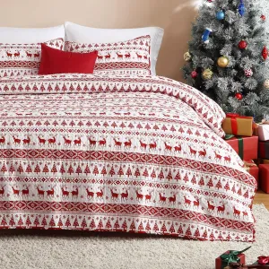 Christmas Quilt Set King Size - Boho Reversible Bedspread Coverlet Set with Christmas Tree Reindeer Snowflakes Printed Pattern, Soft Lightweight Bohemian Quilt Bedding Cover Set King