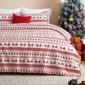 Christmas Quilt Set Queen Size - Boho Bedspread Coverlet Sets with Christmas Tree Reindeer Snowflakes Reversible Pattern for All Season, 3 Pieces Lightweight Bohemian Queen Quilt Bedding Set