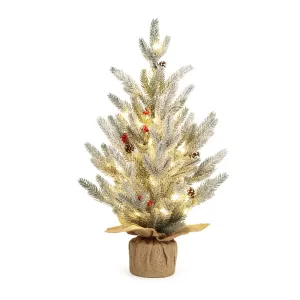2 FT Table Top Christmas Tree, 24 Inch Artificial Small Christmas Tree with 50 LED Lights, Pre-Lit Snow Flocked Mini Xmas Trees Table Centerpiece for Dining Room Office Desk Decorations