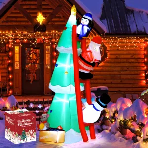 7.5FT Inflatable Christmas Tree with Santa Claus and Penguins, Inflatable Christmas Outdoor Yard Decorations, Blow Up Xmas Decorations Clearance Indoor Outdoor Decor with LED Christmas Lights