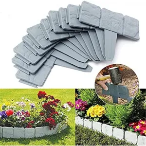10pcs Garden Landscape Edging Border, Garden Edging Border Imitation Stone Brick Plant Plastic Fencing Lawn Plant Border DIY Decorative Flower Grass Bed Border for Outdoor Patio Balcony Yard